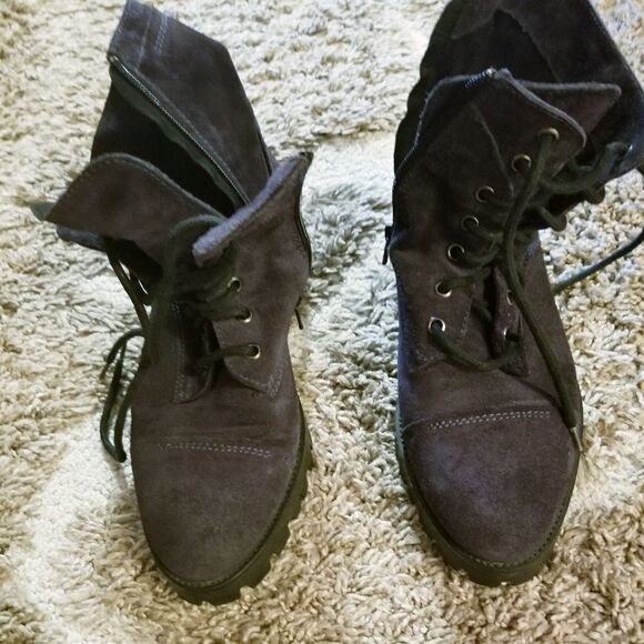 Manas gray suede lace-up combat  boots sz 8.5/9 - Picture 3 of 13